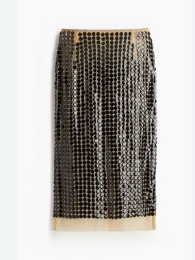 H&M Studio Black Sequin Mesh Midi Skirt Embellished Disc Party Skirt Size 2